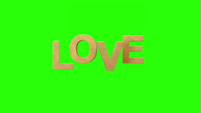 绿色背景上的爱字和心的符号。动画键或切割。视频下载