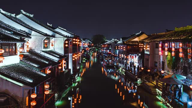 T/L ZO古镇夜景/苏州，中国视频素材