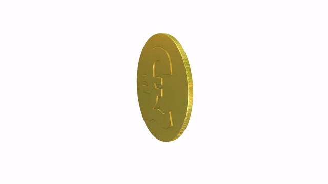 单磅符号硬币旋转循环动画。金币英镑可循环视频素材