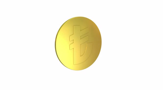 单土耳其里拉符号硬币旋转可循环动画。金币土耳其里拉可循环视频下载