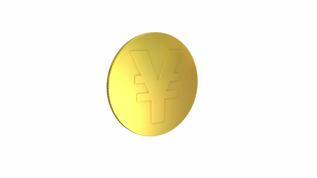 单日元符号硬币旋转循环动画。金币日元可循环视频素材