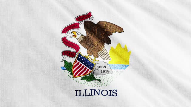 美国伊利诺伊州国旗飘扬3D渲染。视频下载