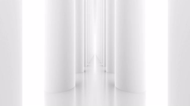 未来空旷的白色走廊有柱子和明亮的灯光视频素材