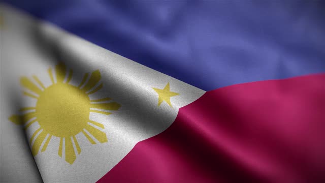 菲律宾旗帜纹理挥舞近距离背景高清视频下载