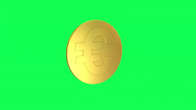 单欧元符号硬币旋转循环动画。可循环的欧元金币视频素材