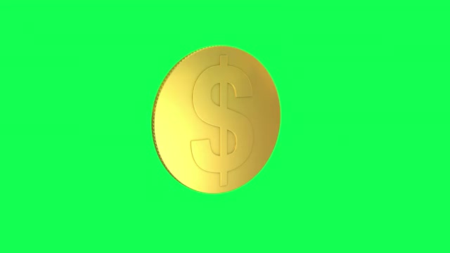 单美元符号硬币旋转循环动画。可循环的金币视频素材