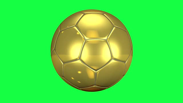 绿色屏幕上的旋转足球，3D渲染视频下载