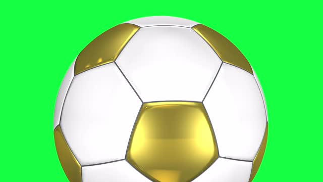绿色屏幕上的旋转足球，3D渲染视频素材