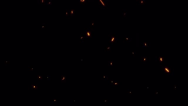 燃烧的火星火烬粒子快速移动上升。使用ProRes 4444屏幕叠加，在黑色隔离透明的4K 3D无缝渲染火焰发光粒子。视频素材