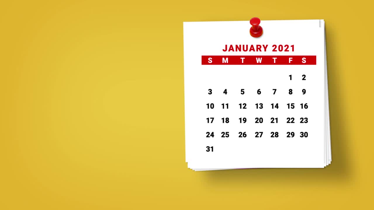 2021年日历倒计时1月到8月的黄色背景视频素材