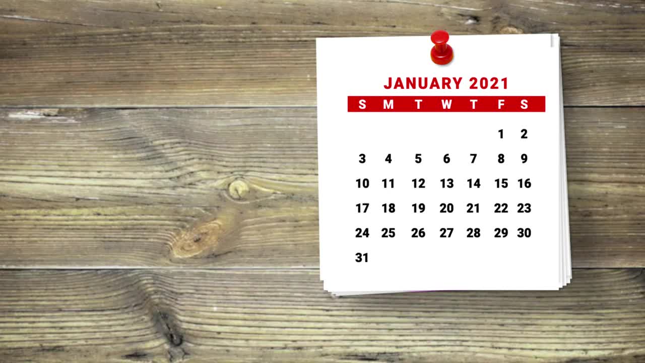 2021年日历倒计时1月到5月的木材背景视频素材