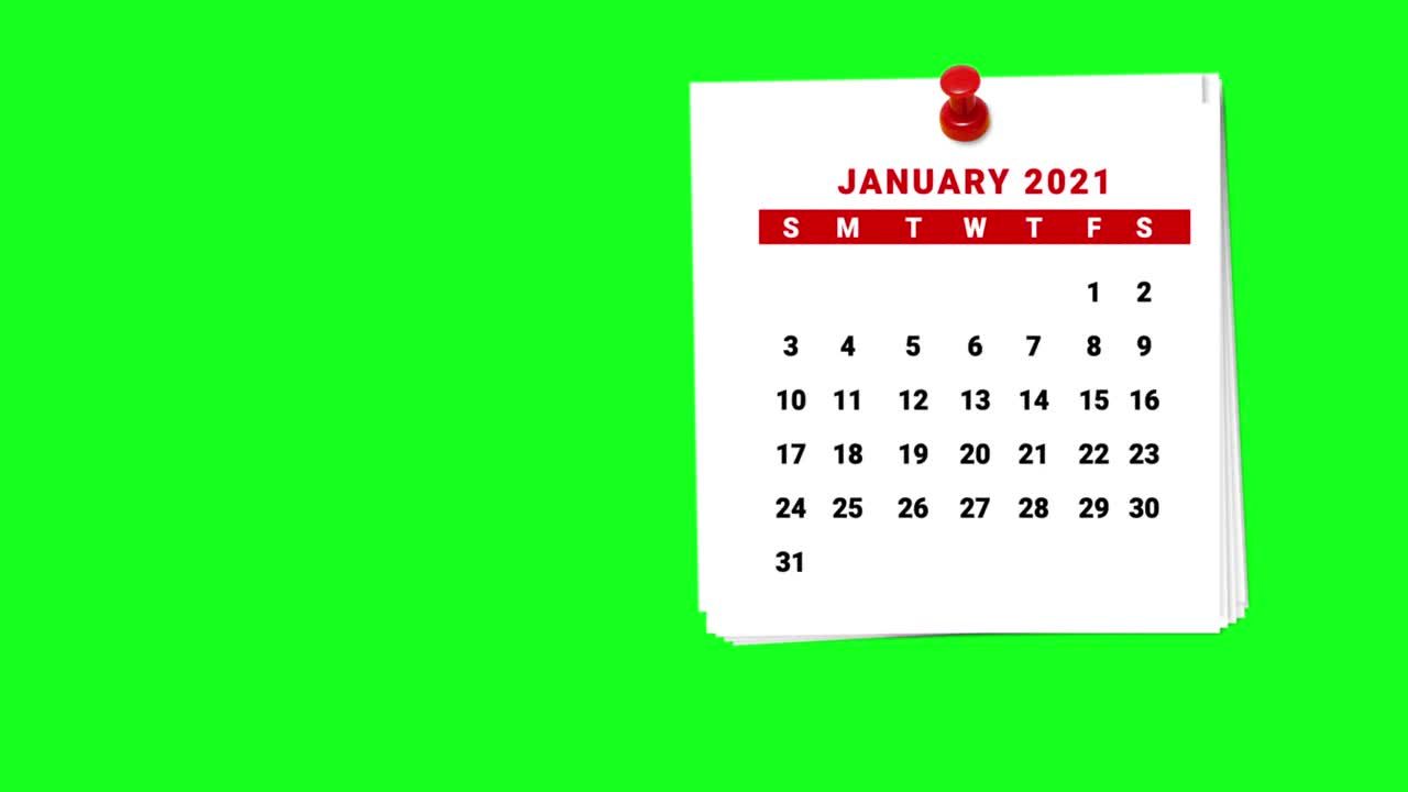 2021年日历倒计时1月到9月在绿色屏幕上视频素材