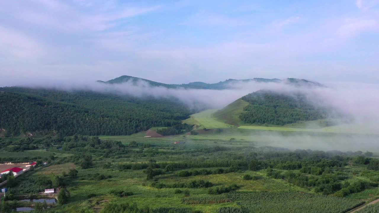 草原上的云海，山上的树木/内蒙古，中国视频素材