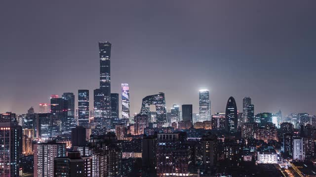 T/L TD鸟瞰图北京天际线和市中心在晚上/北京，中国视频下载