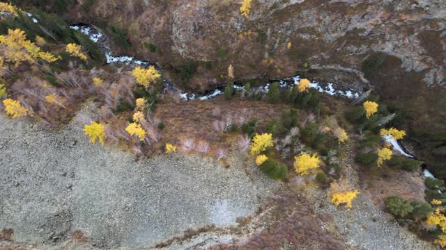在秋天追逐暴风雨的河流的顶视图视频下载