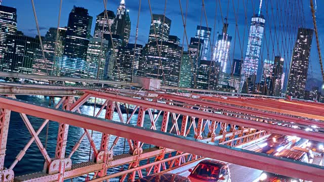 布鲁克林大桥。曼哈顿市中心商业区视频素材
