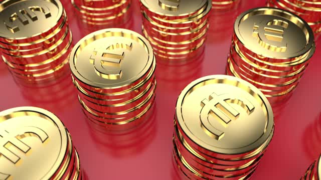3d循环动画一堆欧元标志金币。视频素材