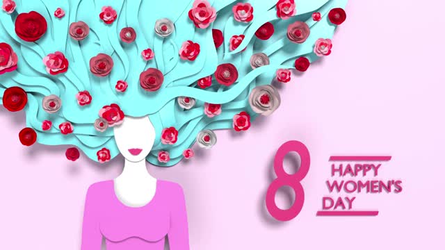 可循环的女人剪影与鲜花庆祝3月8日国际妇女节4K分辨率视频素材