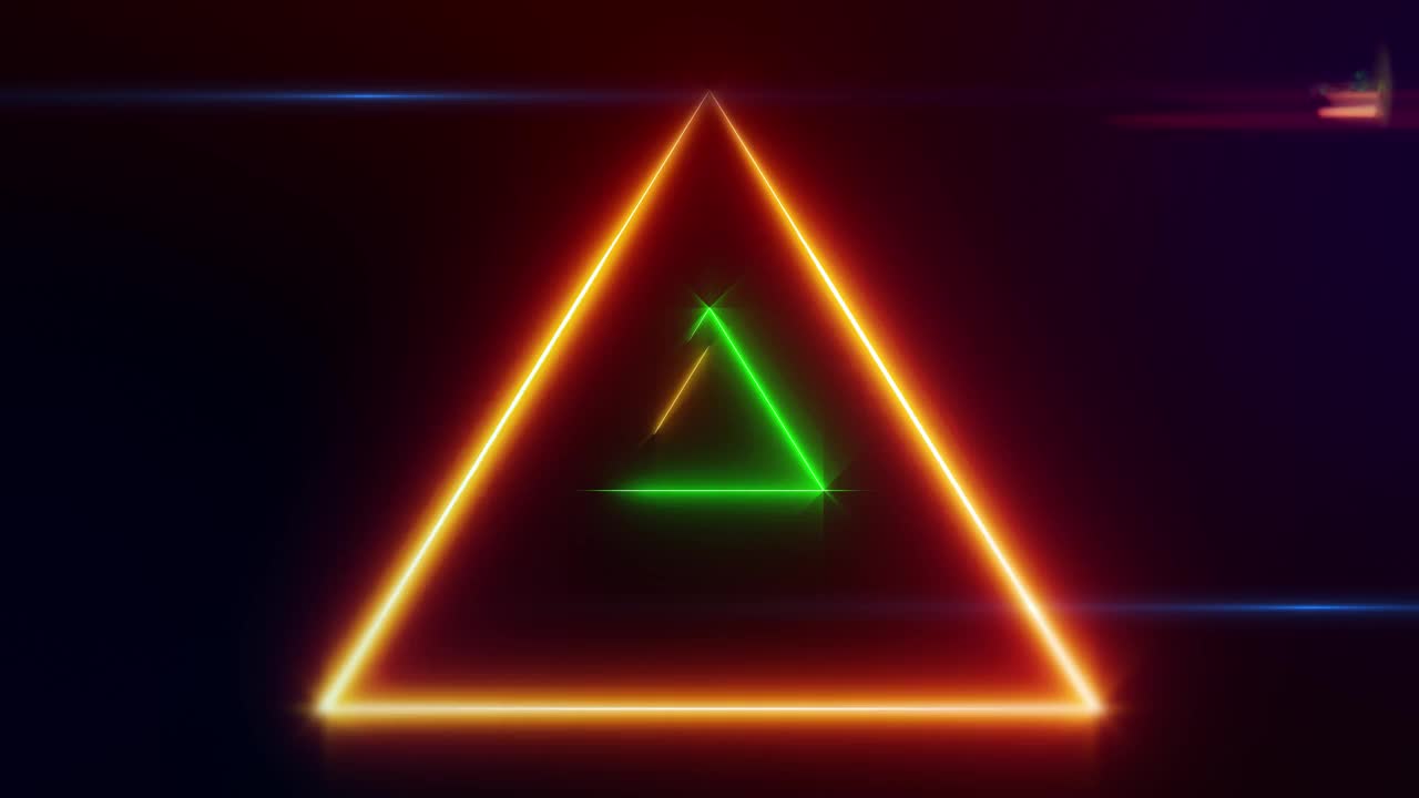 橙色和绿色霓虹三角形，抽象背景视频素材