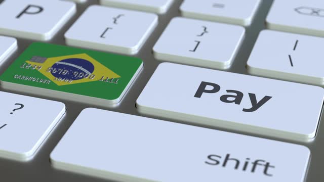以巴西国旗作为键盘键的银行卡视频素材