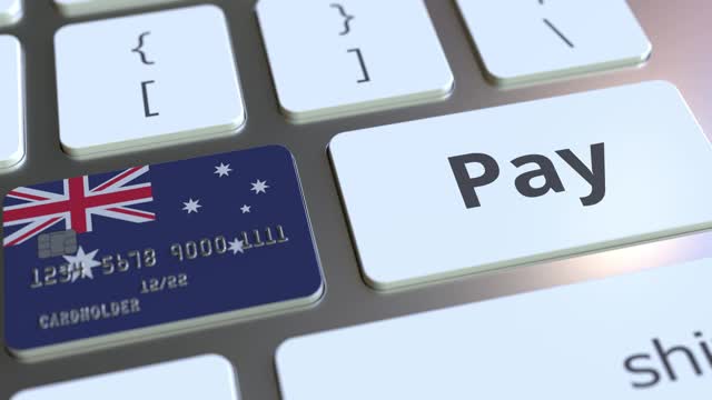 以澳大利亚国旗作为键盘键的银行卡视频素材
