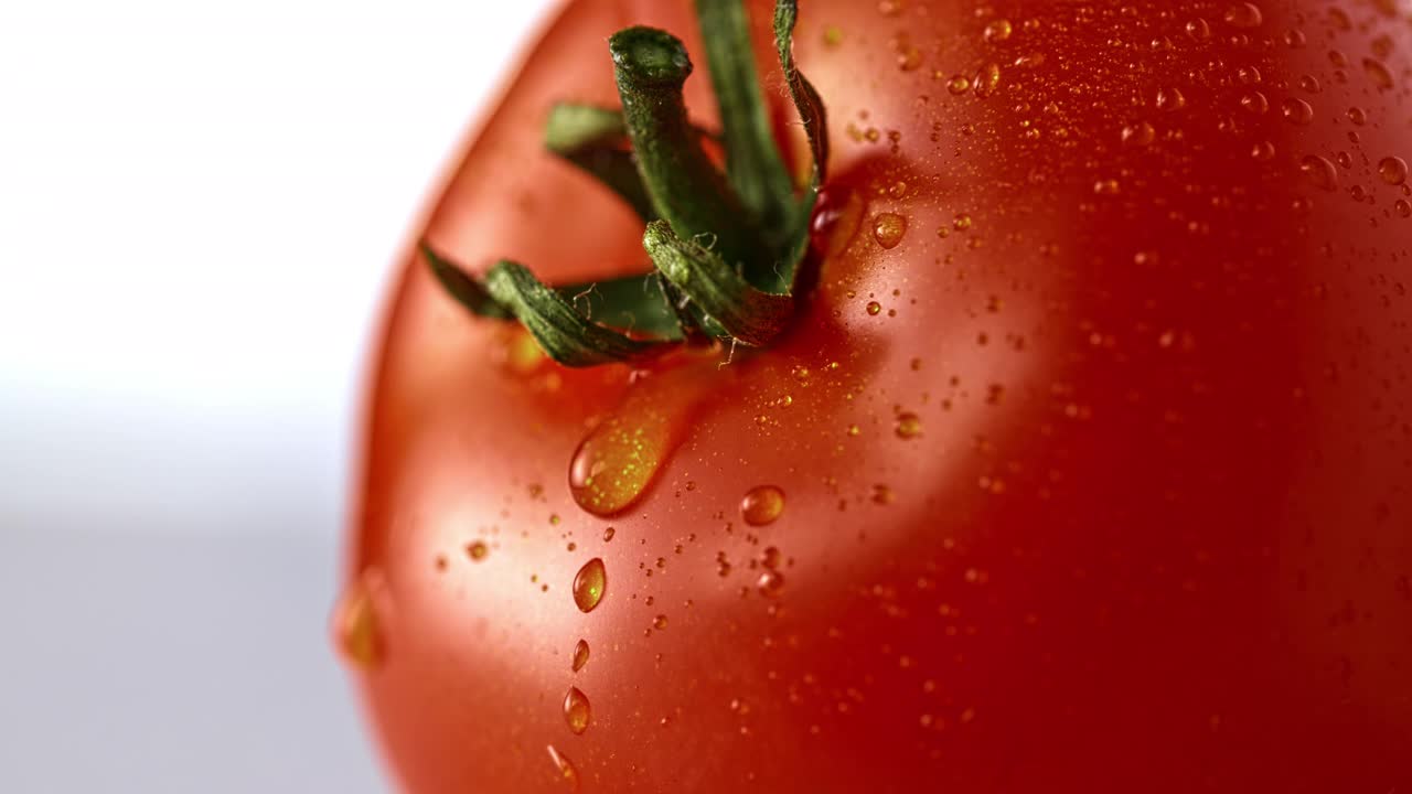 一滴从西红柿上滑下来的水视频素材