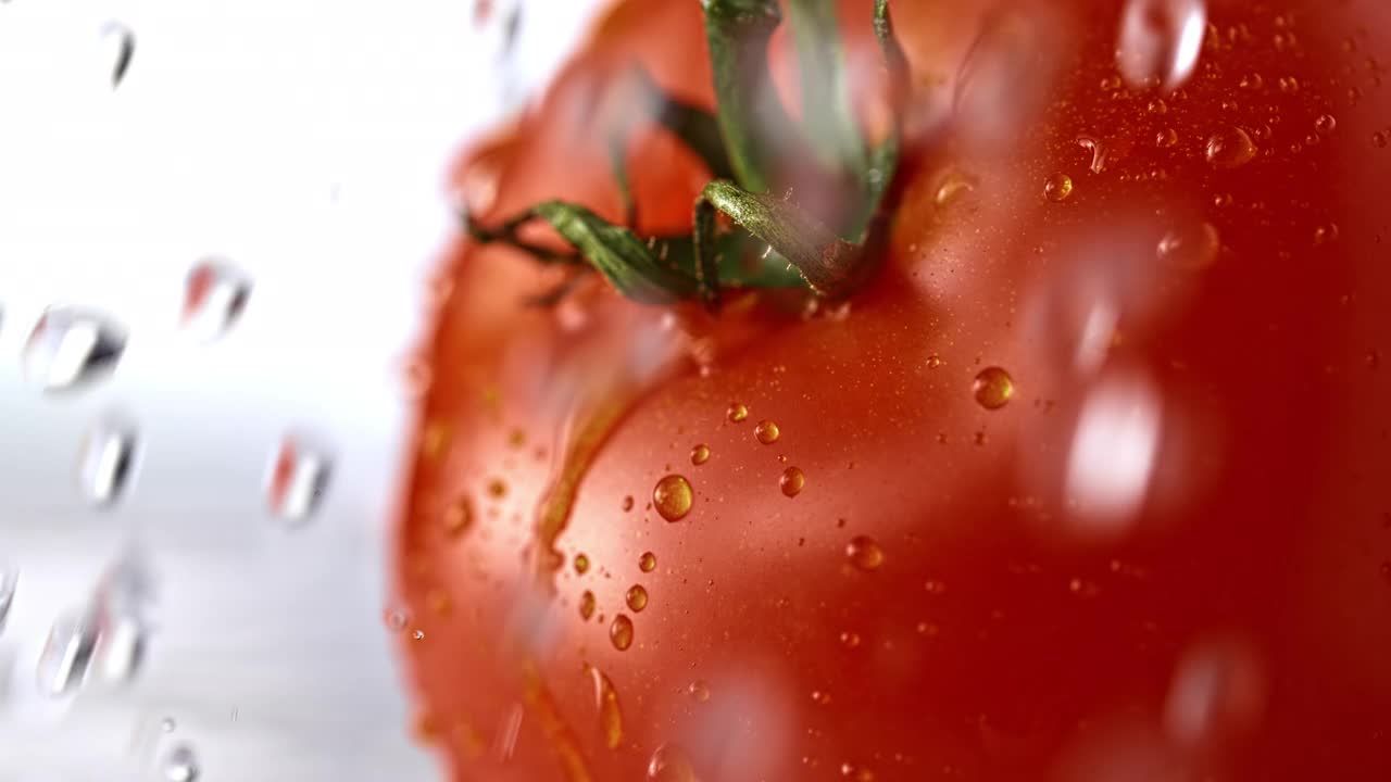 水落在西红柿上视频素材