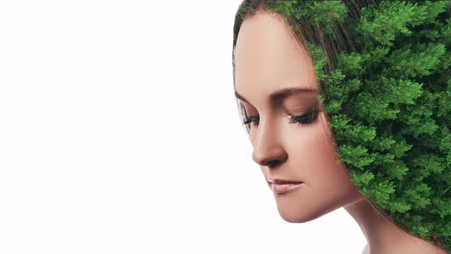自然肖像美容养生女人脸树视频下载