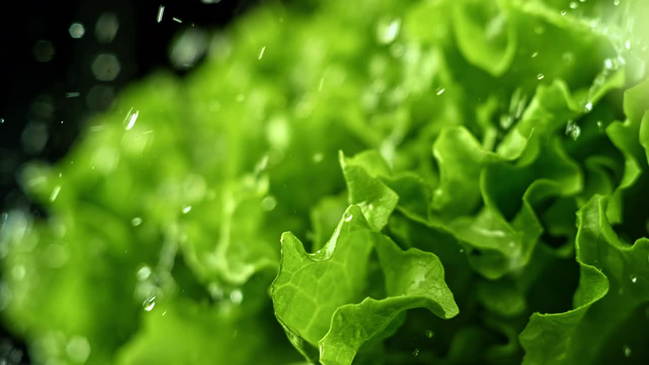 水落在绿色的生菜上视频素材