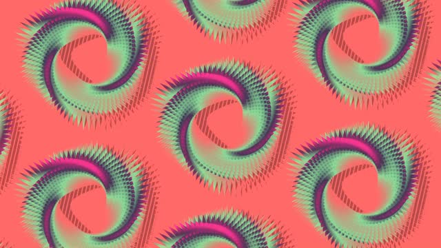 潮流几何移动模式的彩色抽象莫比乌斯带粉红背景。3d渲染无缝循环动画。平面设计。4 k, UHD分辨率视频下载