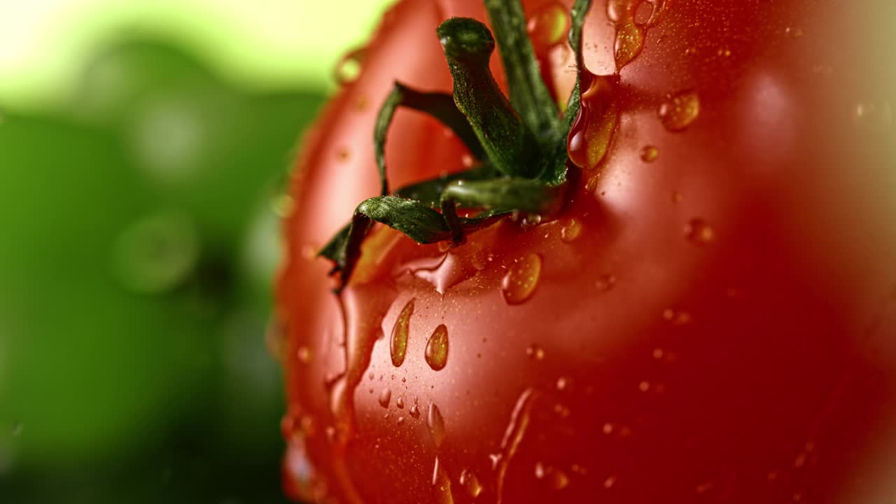 水倒在红色的番茄上视频素材
