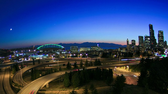 西雅图城市景观时间流逝日落黄昏潘视频下载