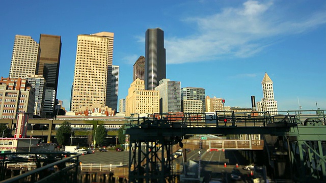 西雅图渡轮登船城市景观倾斜视频素材