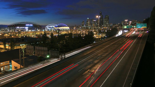 西雅图I-5交通延时黄昏视频素材