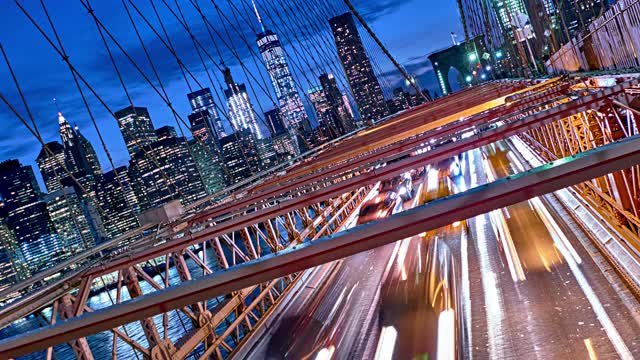 布鲁克林大桥。曼哈顿市中心的商业。创造性的观点。视频素材