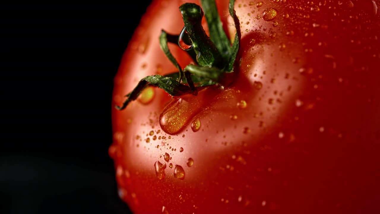 一滴从西红柿上滑下来的水视频素材