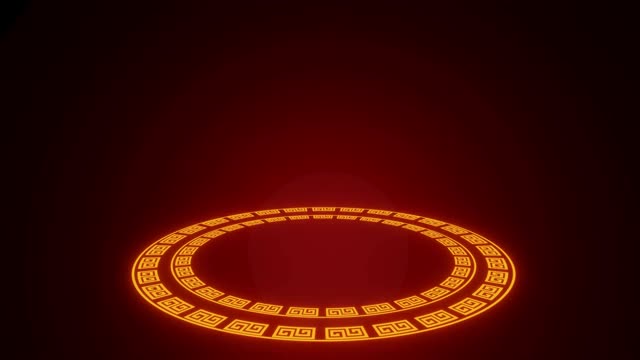 金色圆圈发光的霓虹灯框架为快乐春节的背景3D渲染视频下载