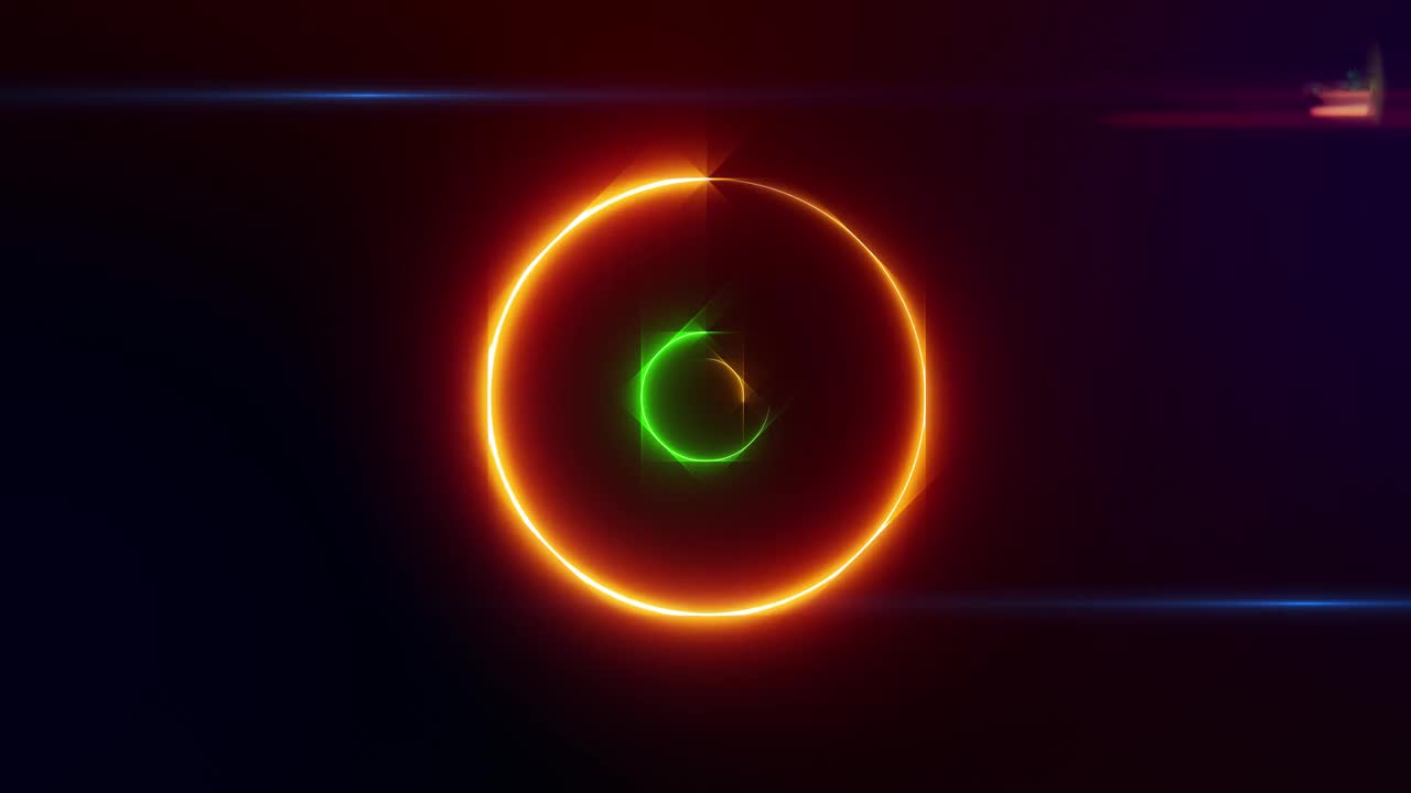 橙色和绿色的霓虹灯圈，抽象的背景，循环视频素材