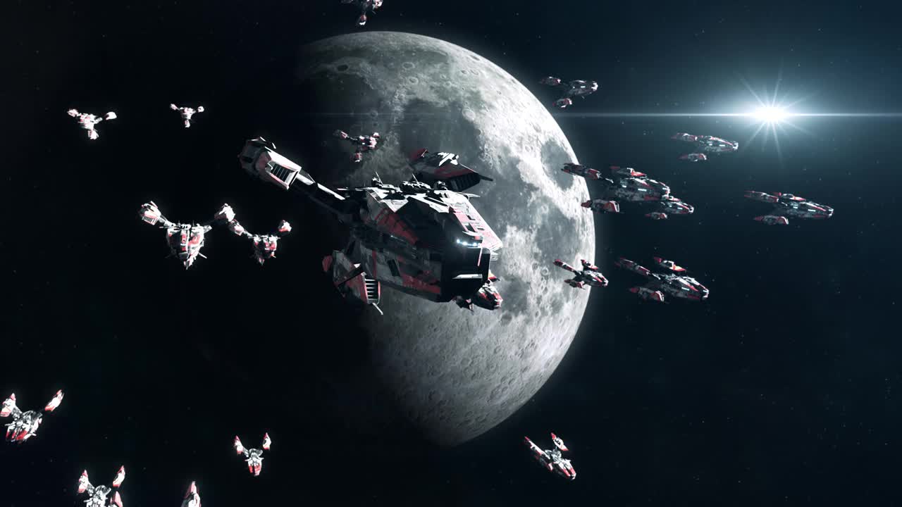 月球轨道上的科幻战舰舰队视频素材