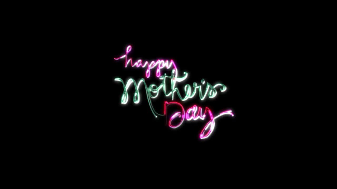 霓虹文字母亲节快乐。黑色背景上的动画。母亲节快乐视频下载