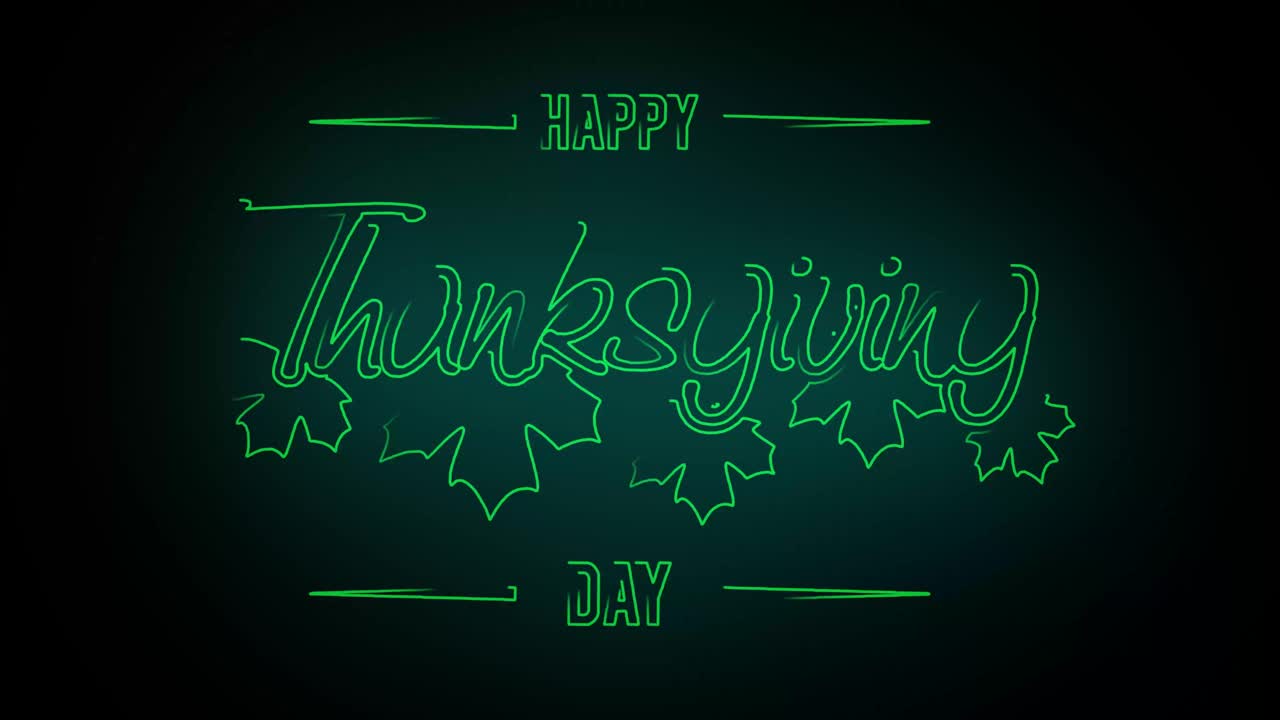 感恩节快乐，金色的字母在黑色的背景下闪闪发光。4K动画感恩节快乐文字。视频素材