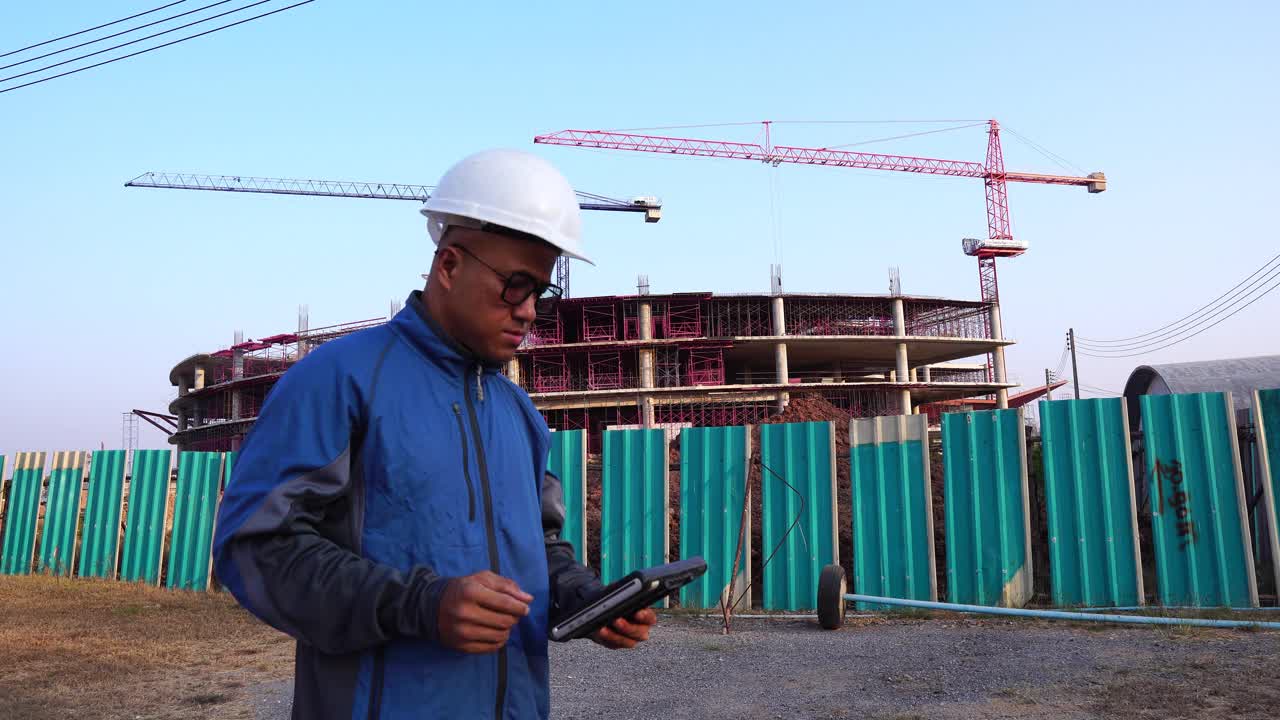 在建筑工地工作的亚洲建筑工人视频素材