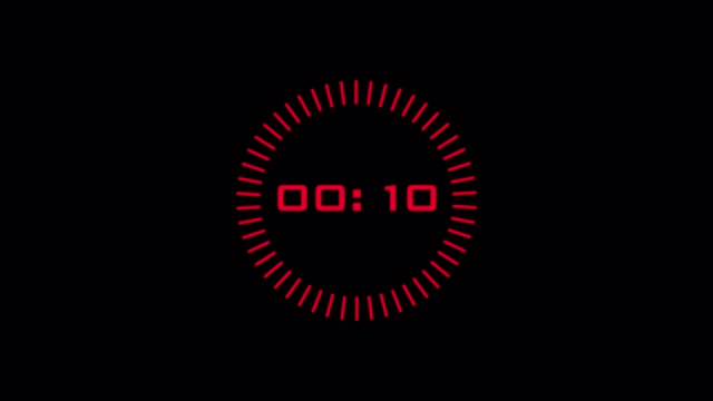 动画10秒倒计时计数器与阿尔法通道。红色数字和动画圆的电子钟。10秒计时器视频下载