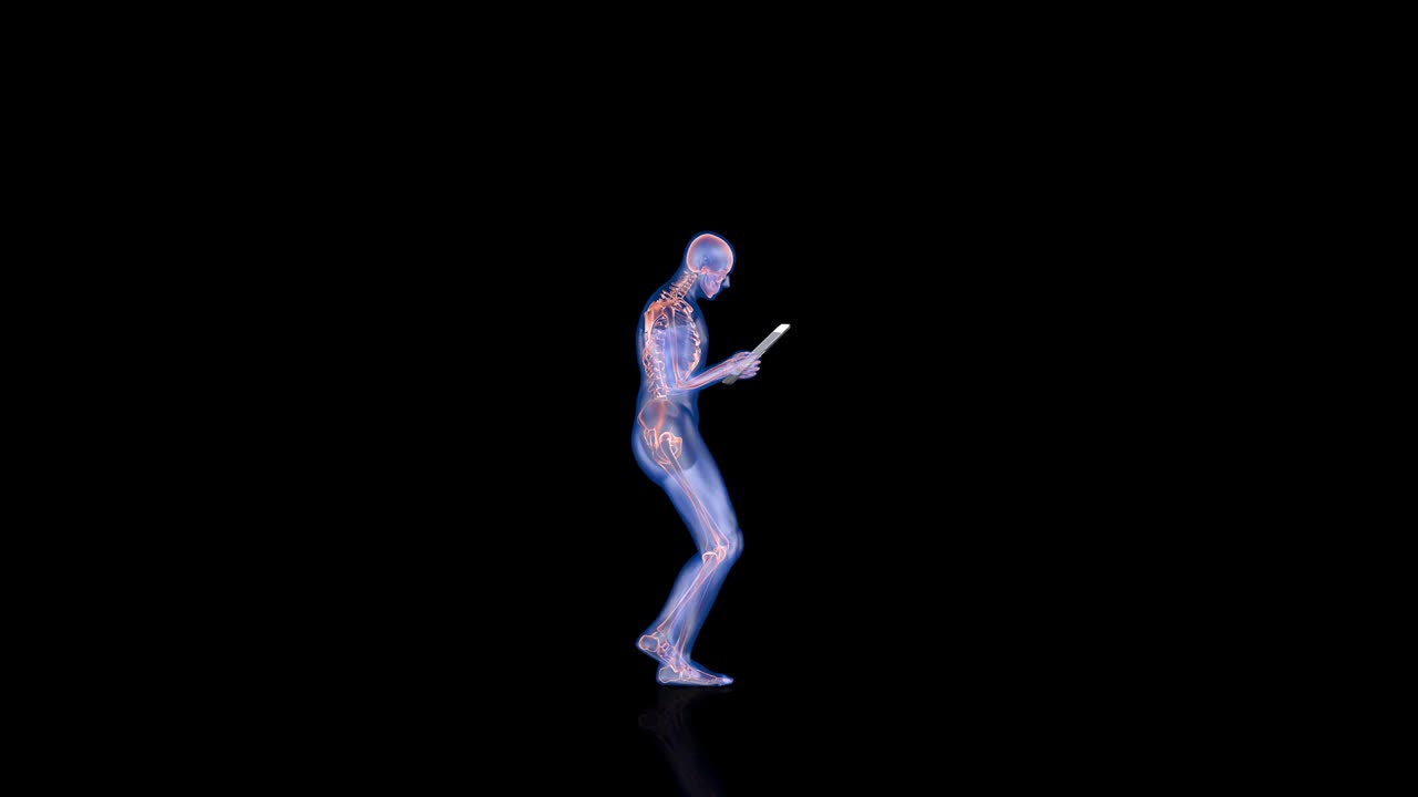 人体x射线身体和骨骼，在数字平板电脑上阅读，无缝循环，Luma Matte视频下载