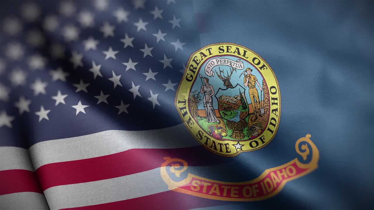 爱达荷州美国混合旗帜近距离高清视频下载