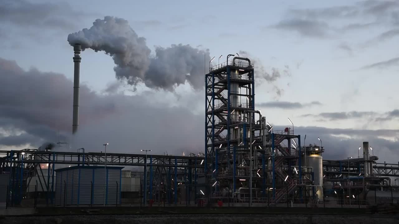 化工厂排出烟和蒸汽视频素材
