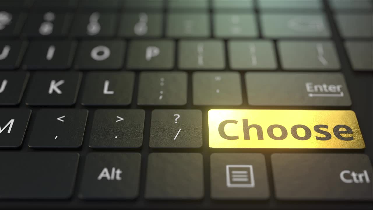 黑色的电脑键盘和金色的选择键视频下载