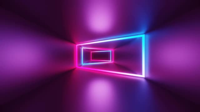 3d渲染，无尽的科幻隧道，霓虹灯，抽象。循环动画视频素材