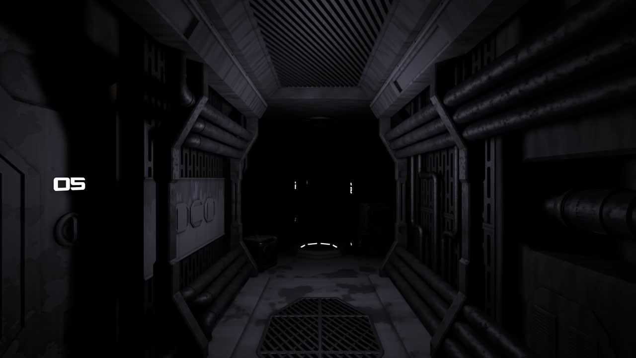 黑暗空旷的宇宙飞船走廊。3 d渲染。视频素材