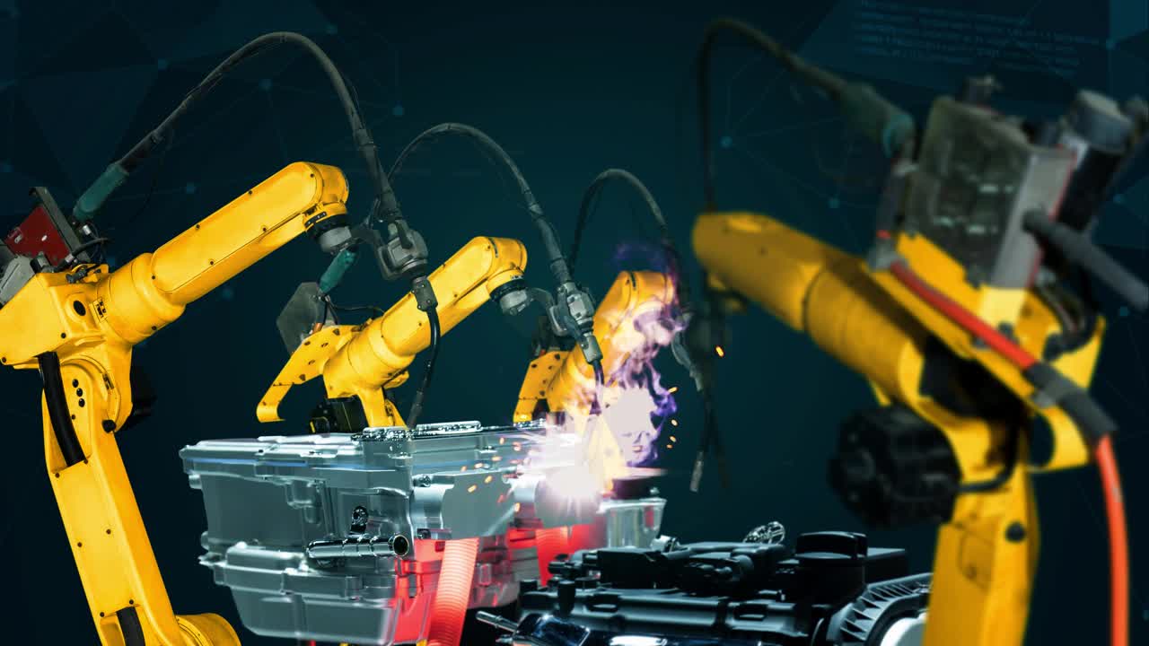 智能工业机器人手臂现代化为数字化工厂技术视频素材